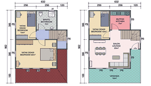 100 metrekare iki katlı prefabrik ev planı